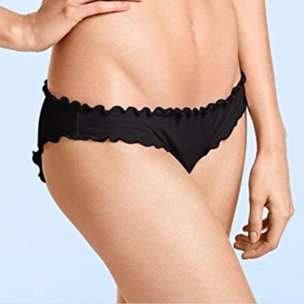 VS Black Ruffle Cheeky Bikini Bottoms